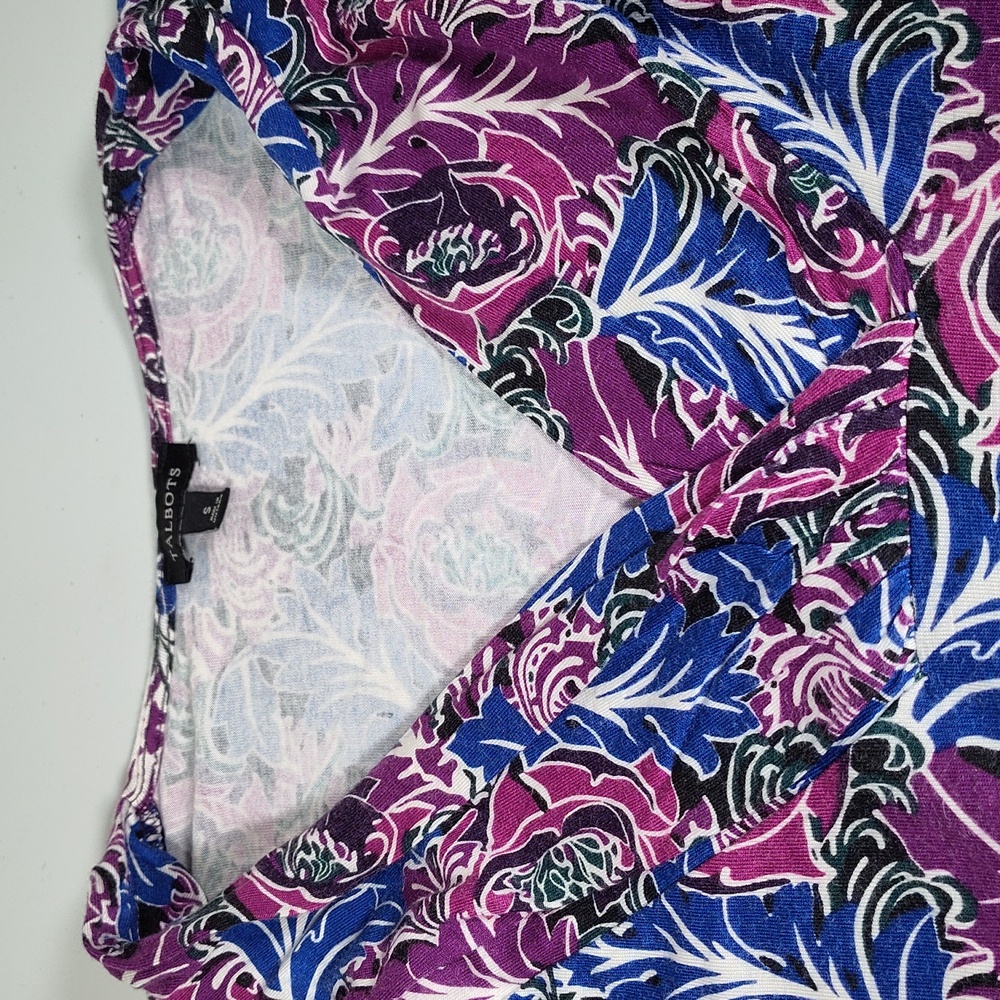 Talbots purple blue floral print long sleeve tee top S - Picture 2 of 6